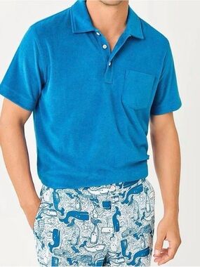 Lilly Pulitzer, NWT Men's Harbor Nassau Blue Polo Shirt with Chest Pocket, sz m